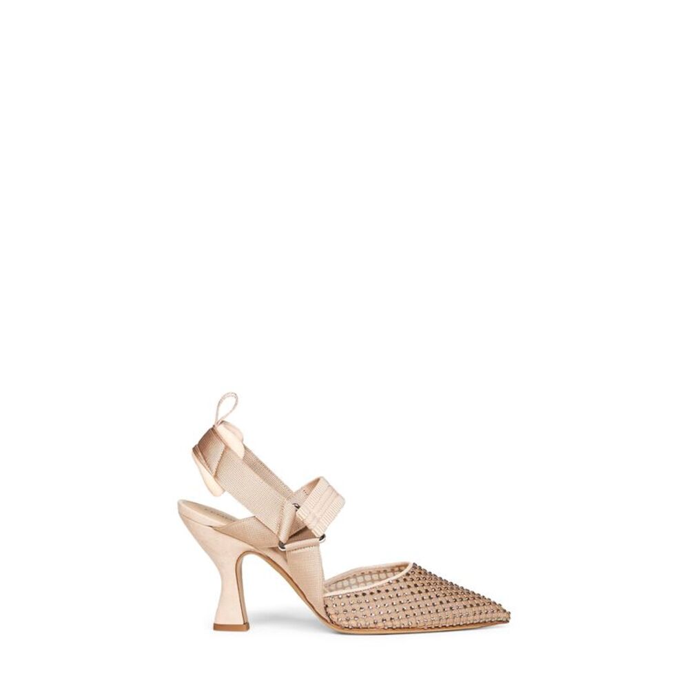 Fendi Women Nude Pink Mesh And Suede Colibrì Slingback Pumps